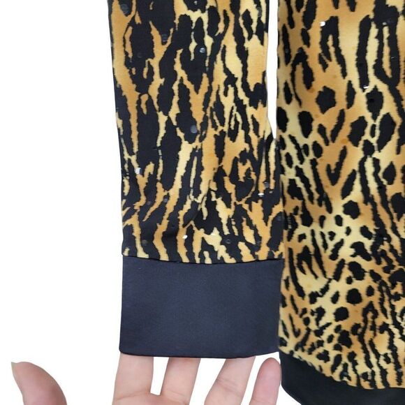 Vintage 80's Cache Mini Dress 2 Black Animal Leopard Long Sleeve Tunic Shift Mod - Picture 5 of 12